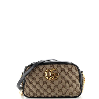 Gucci GG Marmont Shoulder Bag Diagonal Quilted GG Canvas with Leather Small