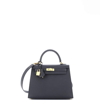 Hermes Kelly Handbag Black Epsom with Gold Hardware 25