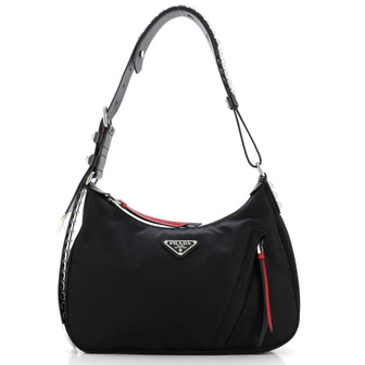 Prada New Vela Hobo Tessuto with Studded Leather Medium