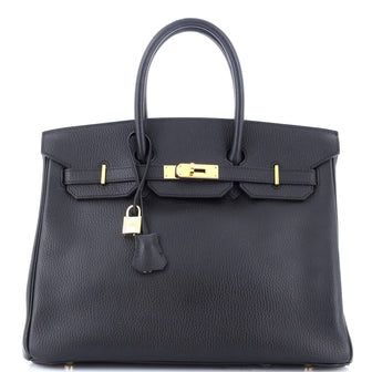 Hermes Birkin Handbag Black Ardennes with Gold Hardware 35
