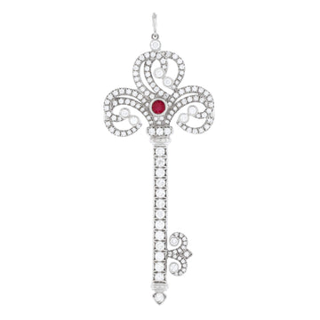 Tiffany & Co. Enchant Key Pendant Pendant & Charms Platinum with Pave Diamonds and Ruby Large
