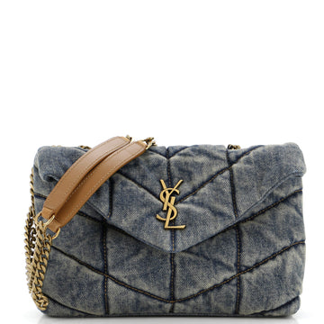 Saint Laurent Loulou Puffer Shoulder Bag Quilted Vintage Denim Mini
