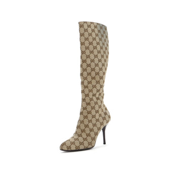 Gucci Women's Pointy Toe Knee High Boots GG Canvas