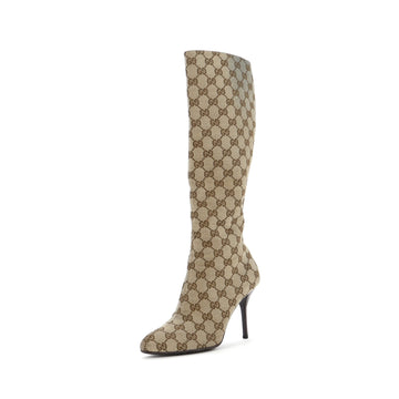 Gucci Women's Pointy Toe Knee High Boots GG Canvas