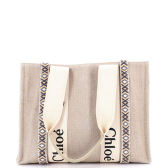 Chloe Woody Tote Canvas with Leather Medium