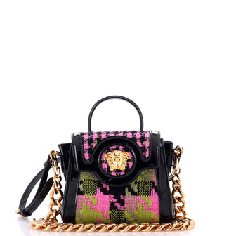 Versace La Medusa Top Handle Bag Tweed with Patent Small