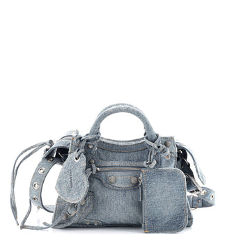 Balenciaga Neo Cagole City Bag Denim with Crystals XS