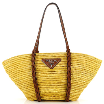 Prada Basket Tote Woven Raffia with Leather Medium