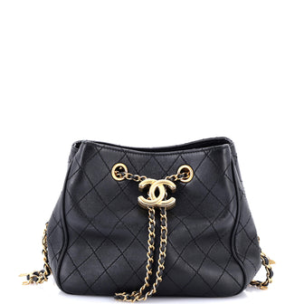Chanel Egyptian Amulet Drawstring Bucket Bag Stitched Calfskin Small