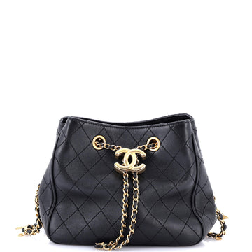 Chanel Egyptian Amulet Drawstring Bucket Bag Stitched Calfskin Small