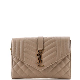 Saint Laurent Classic Monogram Envelope Wristlet Clutch Mixed Matelasse Leather