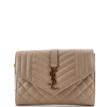 Saint Laurent Classic Monogram Envelope Wristlet Clutch Mixed Matelasse Leather