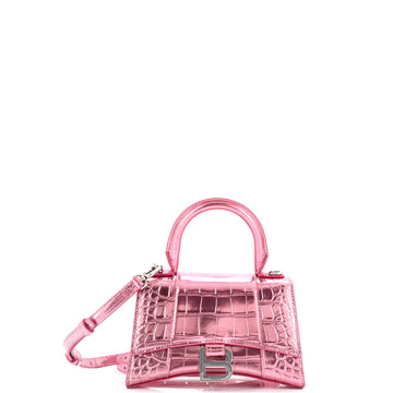 Balenciaga Hourglass Top Handle Bag Crocodile Embossed Leather XS