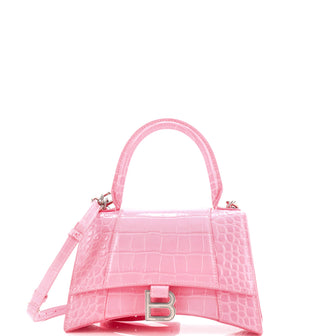 Balenciaga Hourglass Top Handle Bag Crocodile Embossed Leather Small