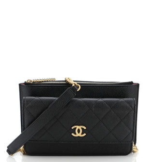 Chanel CC Front Pocket Clutch with Chain Quilted Caviar Small