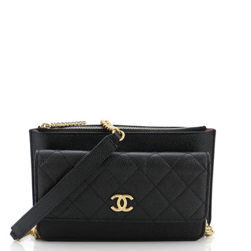 Chanel CC Front Pocket Clutch with Chain Quilted Caviar Small