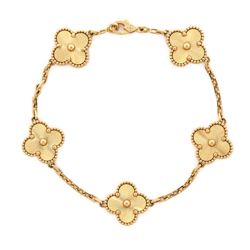 Van Cleef & Arpels Vintage Alhambra 5 Motifs Bracelet Guilloche 18K Yellow Gold