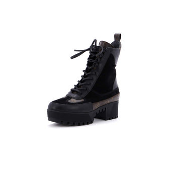 Louis Vuitton Women's Laureate Platform Desert Boots Suede with Monogram Canvas