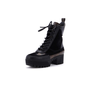 Louis Vuitton Women's Laureate Platform Desert Boots Suede with Monogram Canvas