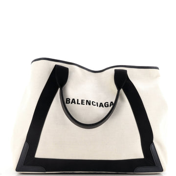 Balenciaga Navy Cabas Canvas with Leather Large