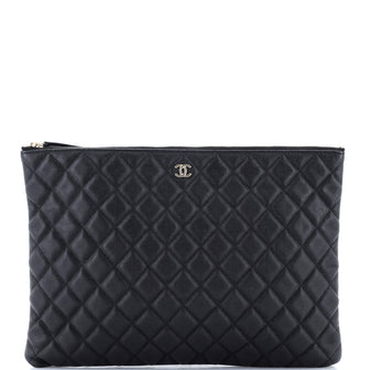 Chanel O Case Clutch Quilted Caviar Large