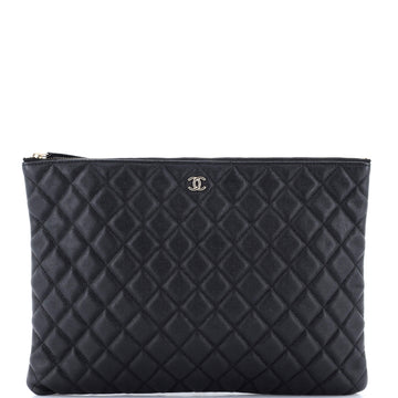 Chanel O Case Clutch Quilted Caviar Large