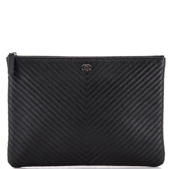 Chanel O Case Clutch Chevron Caviar Medium