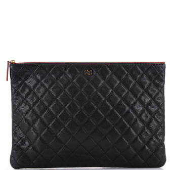 Chanel O Case Clutch Quilted Caviar Large