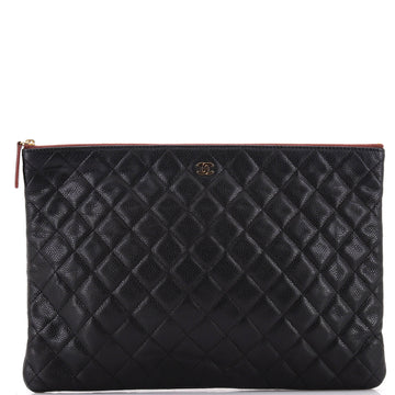 Chanel O Case Clutch Quilted Caviar Large