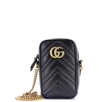 Gucci GG Marmont Vertical Phone Crossbody Bag Matelasse Leather Mini