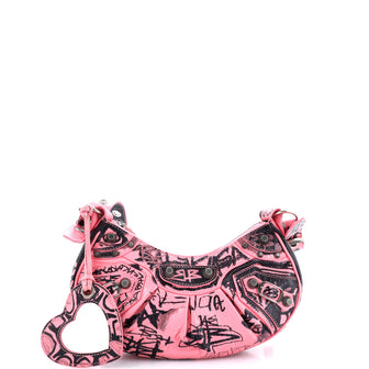 Balenciaga Le Cagole Graffiti Giant Studs Shoulder Bag Leather XS