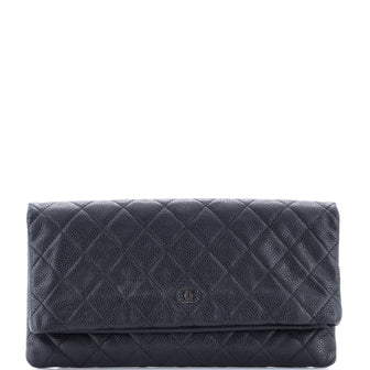Chanel CC Foldover Clutch Quilted Caviar