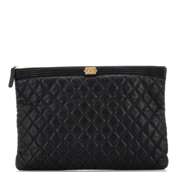 Chanel Boy O Case Clutch Quilted Caviar Medium