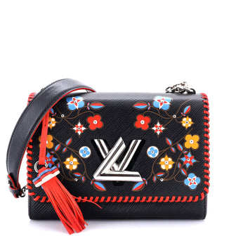 Louis Vuitton Twist Handbag Limited Edition Flower Embellished Epi Leather with Whipstitch Details MM