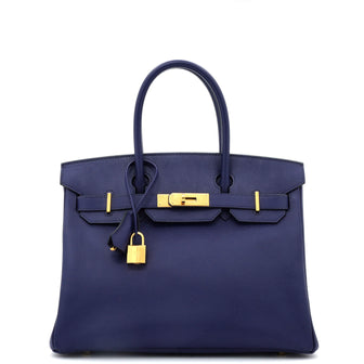 Hermes Birkin Handbag Blue Epsom with Gold Hardware 30
