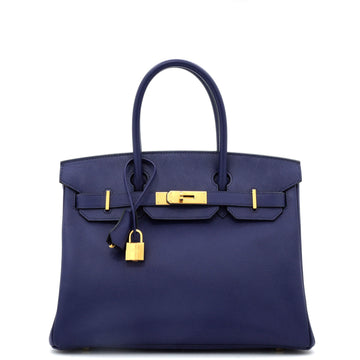 Hermes Birkin Handbag Blue Epsom with Gold Hardware 30