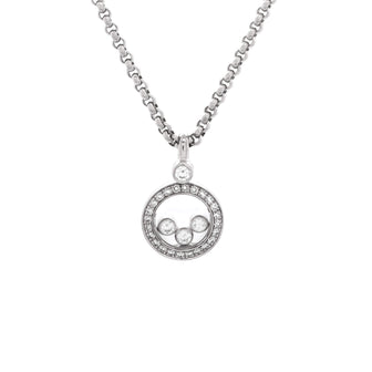 Chopard Happy Diamonds Round Pendant Necklace 18K White Gold with Diamonds and 3 Floating Diamonds