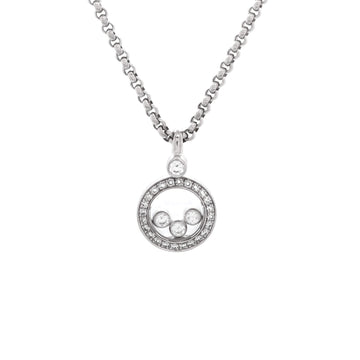 Chopard Happy Diamonds Round Pendant Necklace 18K White Gold with Diamonds and 3 Floating Diamonds