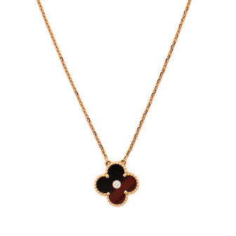 Van Cleef & Arpels Vintage Alhambra Pendant Necklace 18K Rose Gold and Tiger Eye with Diamond