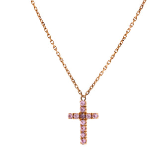 Cartier Cross Pendant Necklace 18K Rose Gold with Pink Sapphires