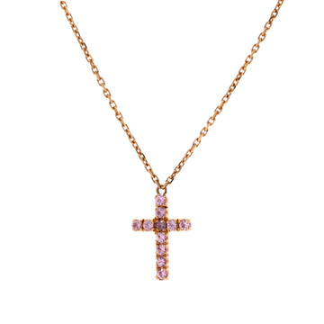 Cartier Cross Pendant Necklace 18K Rose Gold with Pink Sapphires