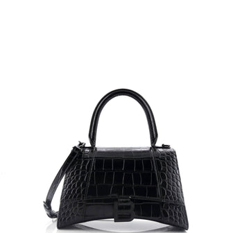 Balenciaga Hourglass Top Handle Bag Crocodile Embossed Leather Small