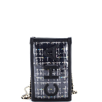 Chanel Logo Phone Clutch with Chain PVC Over Quilted Tweed