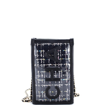 Chanel Logo Phone Clutch with Chain PVC Over Quilted Tweed