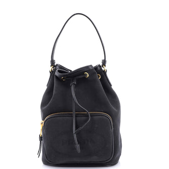 Prada Logo Drawstring Bucket Bag Canvas