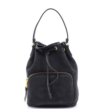 Prada Logo Drawstring Bucket Bag Canvas