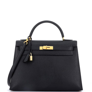 Hermes Kelly Handbag Black Ardennes with Gold Hardware 32