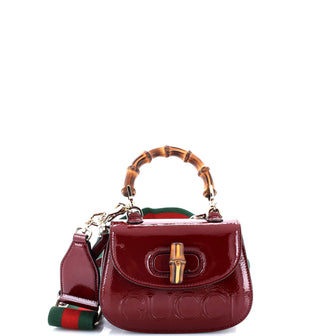 Gucci Bamboo 1947 Logo Top Handle Bag Embossed Patent Mini