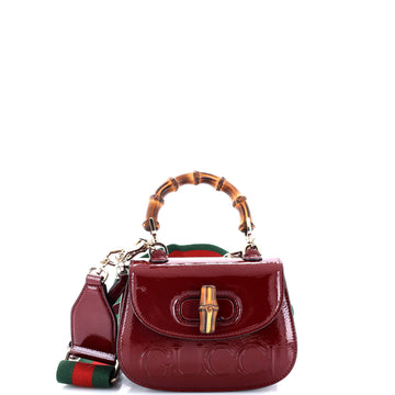 Gucci Bamboo 1947 Logo Top Handle Bag Embossed Patent Mini