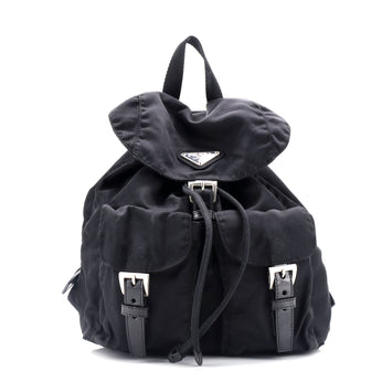 backpack leather women black pockets prada Prada Vela Double Front Pocket Backpack Tessuto with Saffiano Leather Small 331395